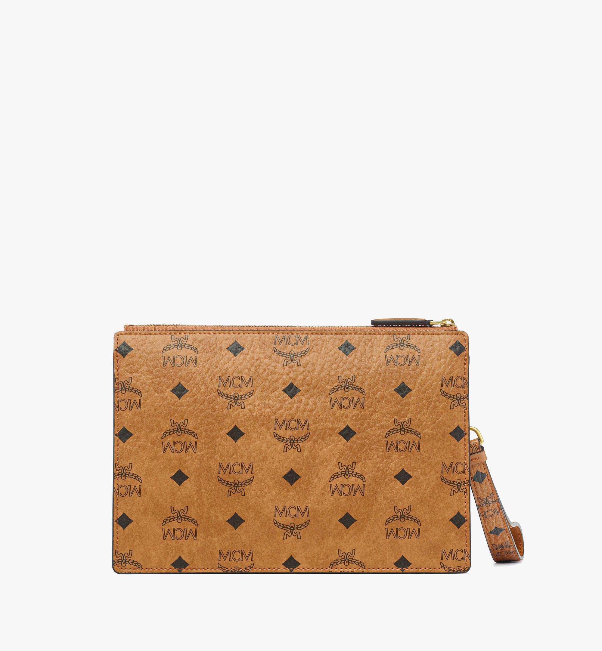 MCM Pochette tenant debout avec dragonne et bandoulière chaîne en Visetos Cognac MYZFATA03CO001 Plus de photos 2