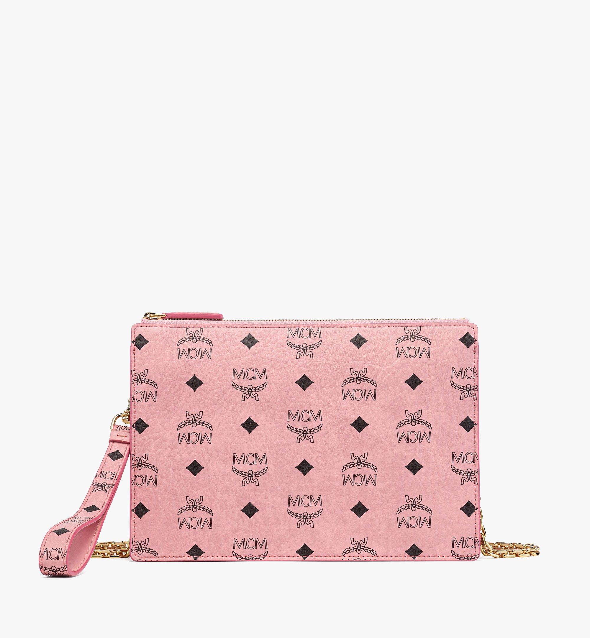 Small Visetos立式手拿腕包，设计有链条肩带 SOFT PINK MCM ®CN