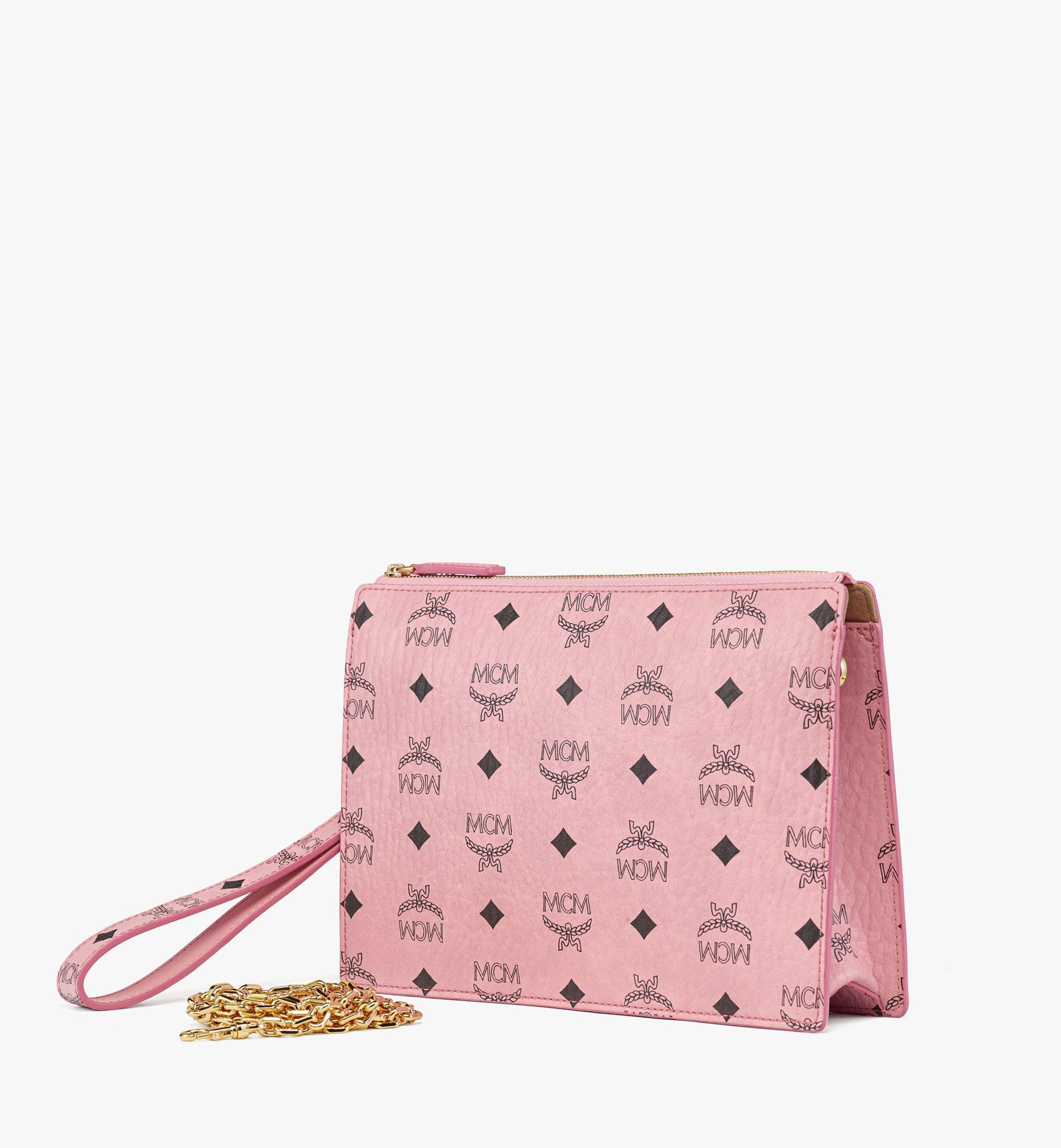 Wristlet Standing Pouch With Chain Strap in Visetos