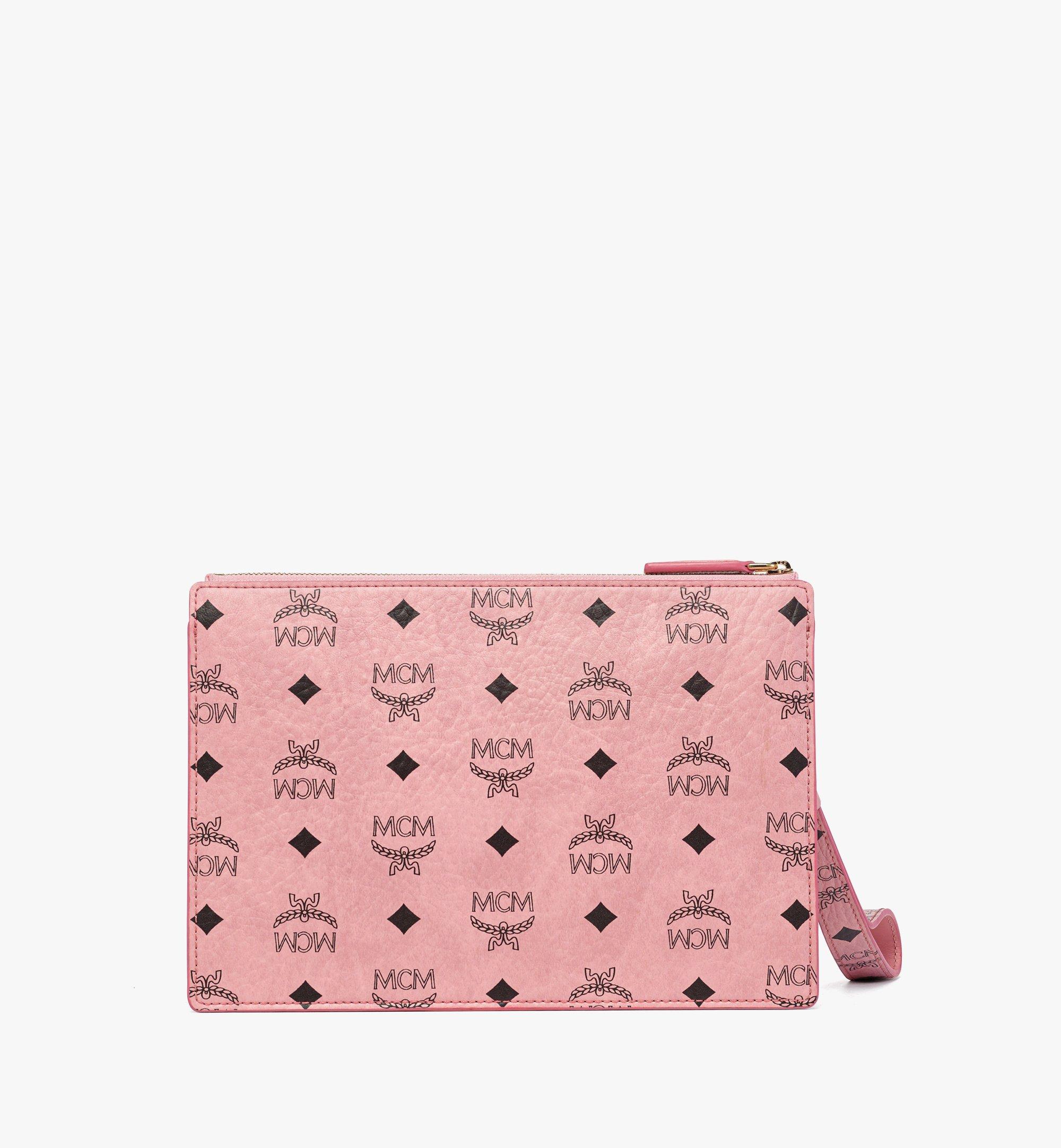MCM Wristlet Standing Pouch w/ Chain Strap in Visetos Pink MYZFATA03PZ001 Alternate View 2