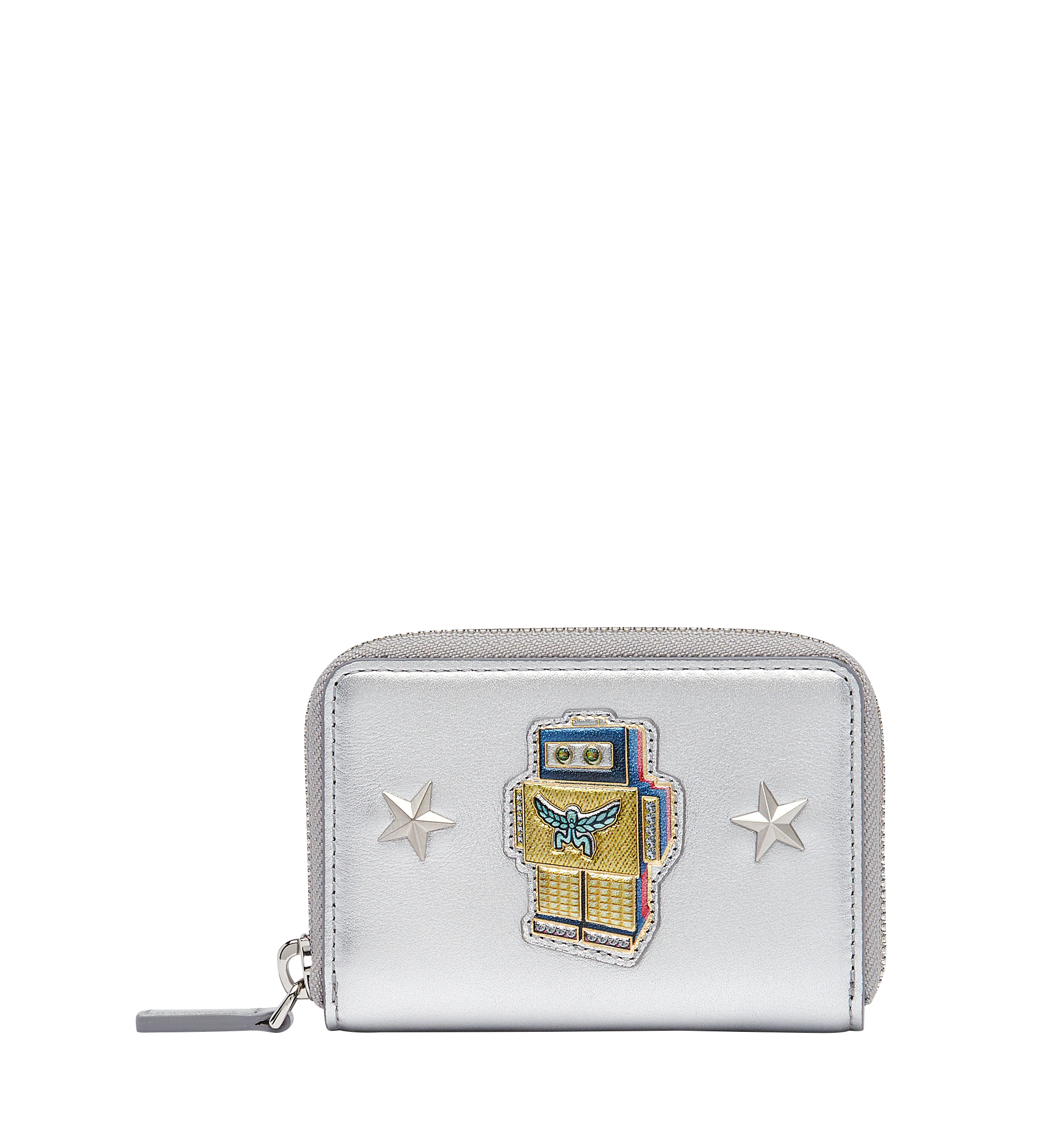 MCM Robot Zip Around Card Case in Leather Silver MZA8SRO28SV001 Alternate View 1