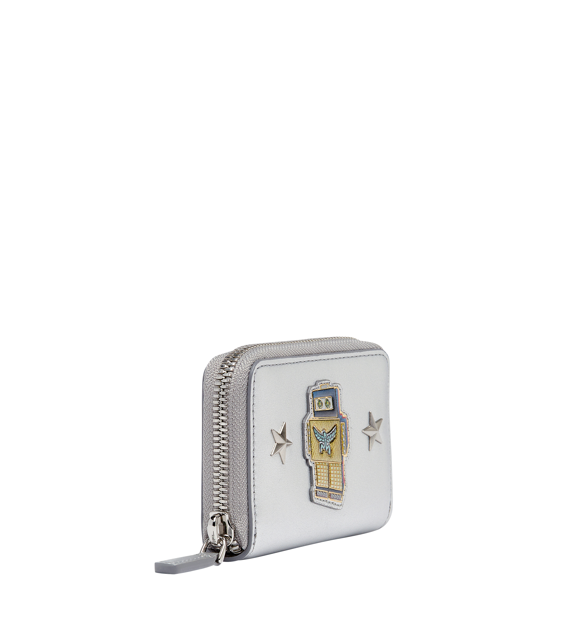 MCM Robot Zip Around Card Case in Leather Silver MZA8SRO28SV001 Alternate View 1