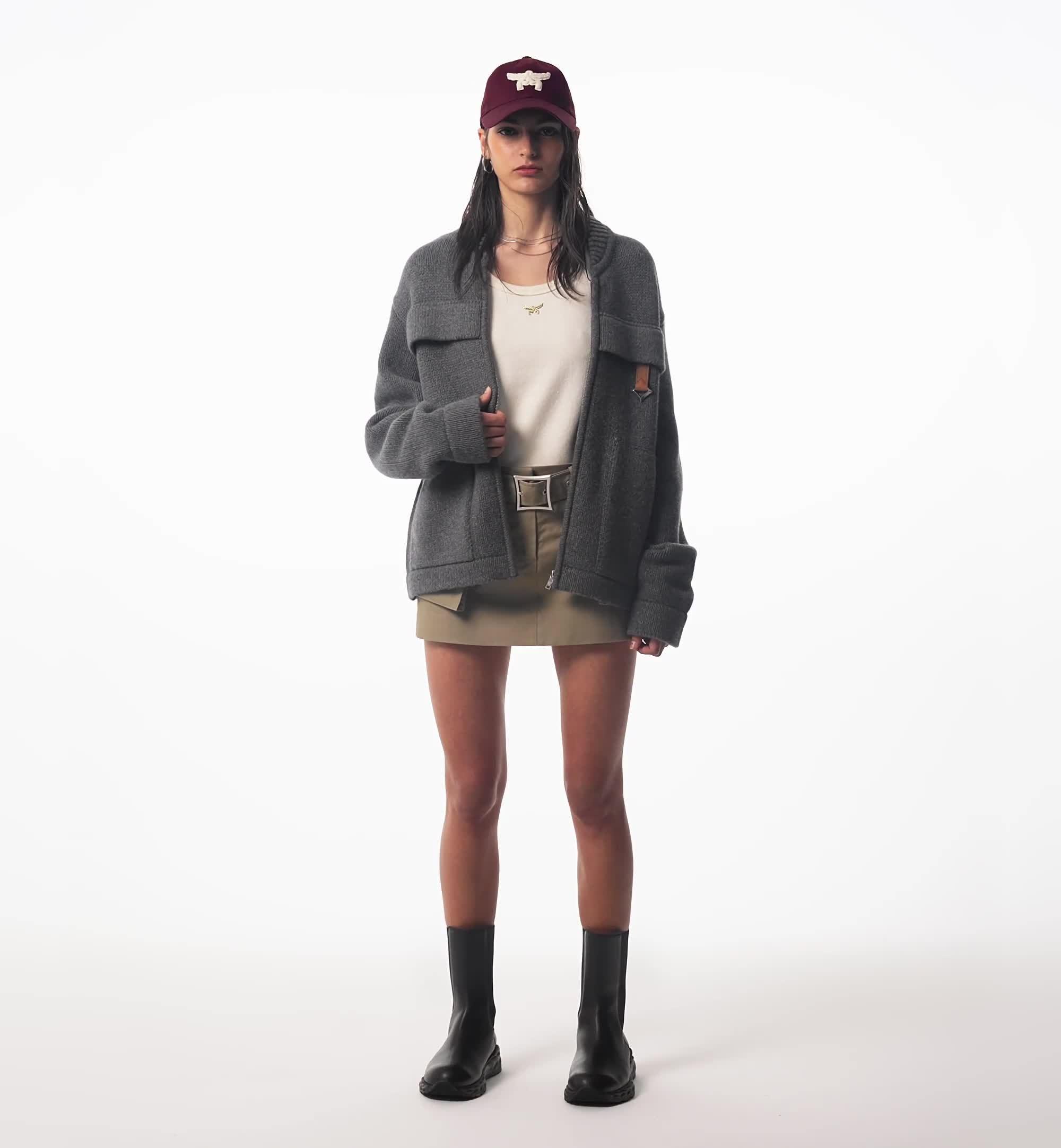 Small Zip Cardigan in Wool and Recycled Cashmere Grey | MCM ®US