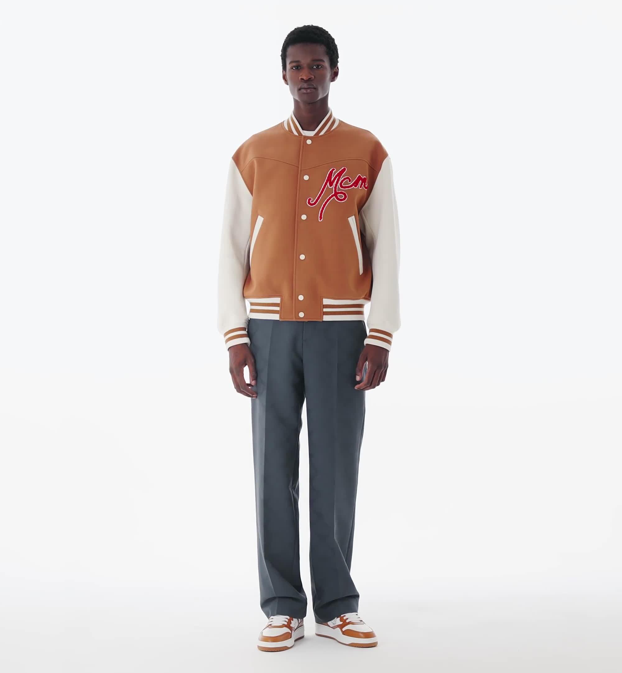 Medium Logo Embroidered Varsity Jacket Cognac | MCM ®US