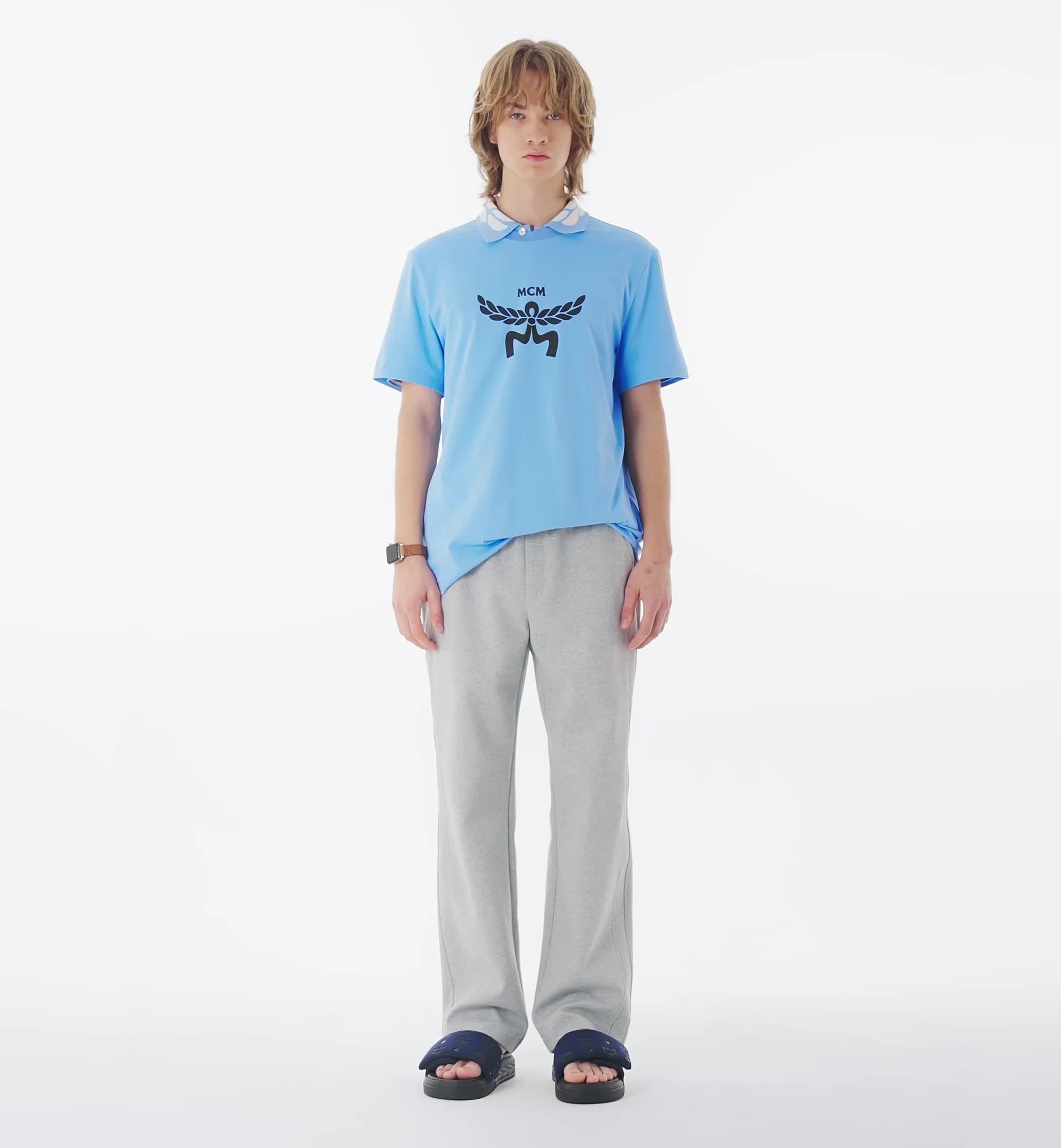 MCM ロゴプリントクルーネックTシャツ XX-Large Laurel Logo Print T-Shirt in Organic Cotton Blue