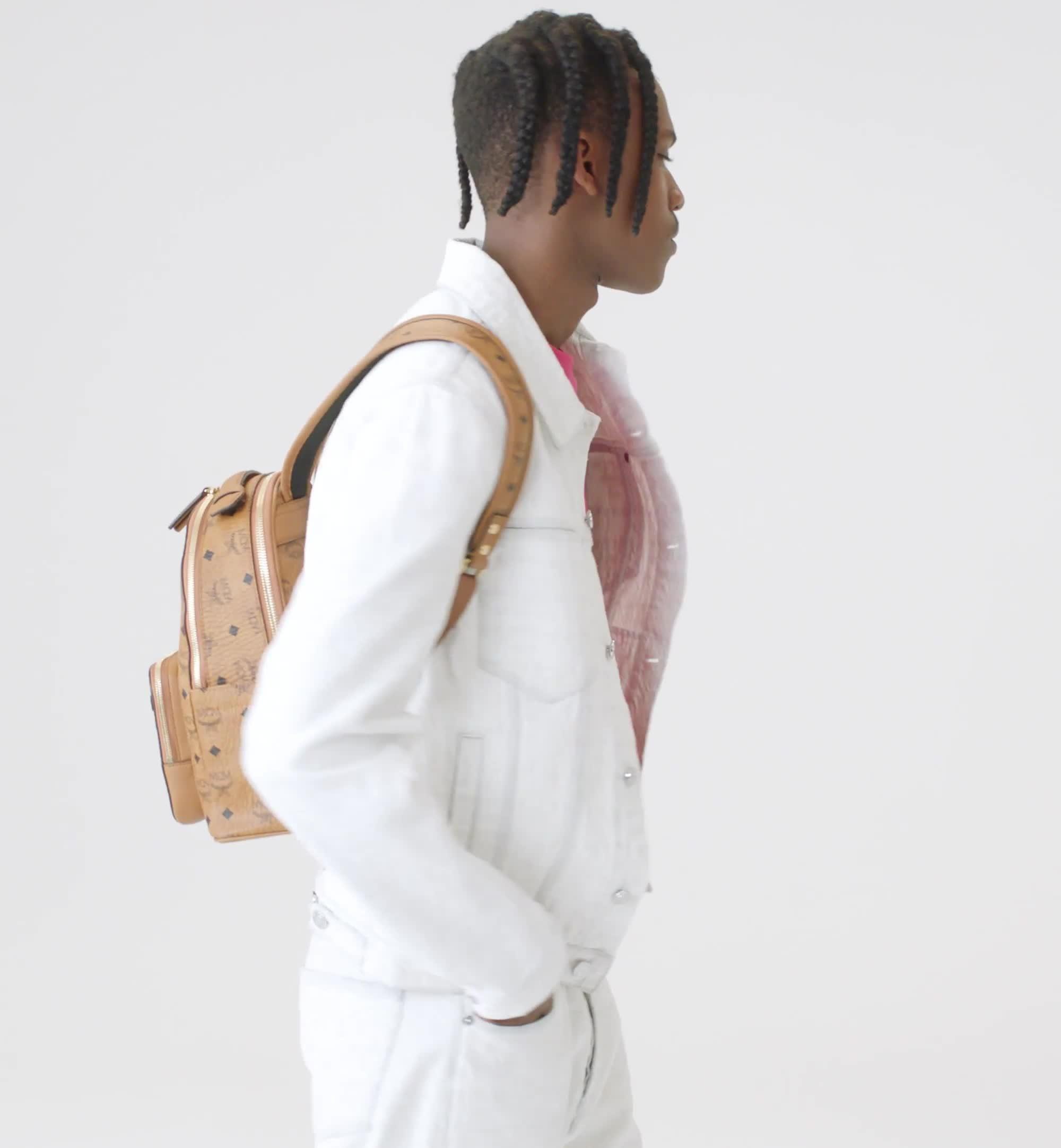 White MCM Mini Visetos Leather Backpack