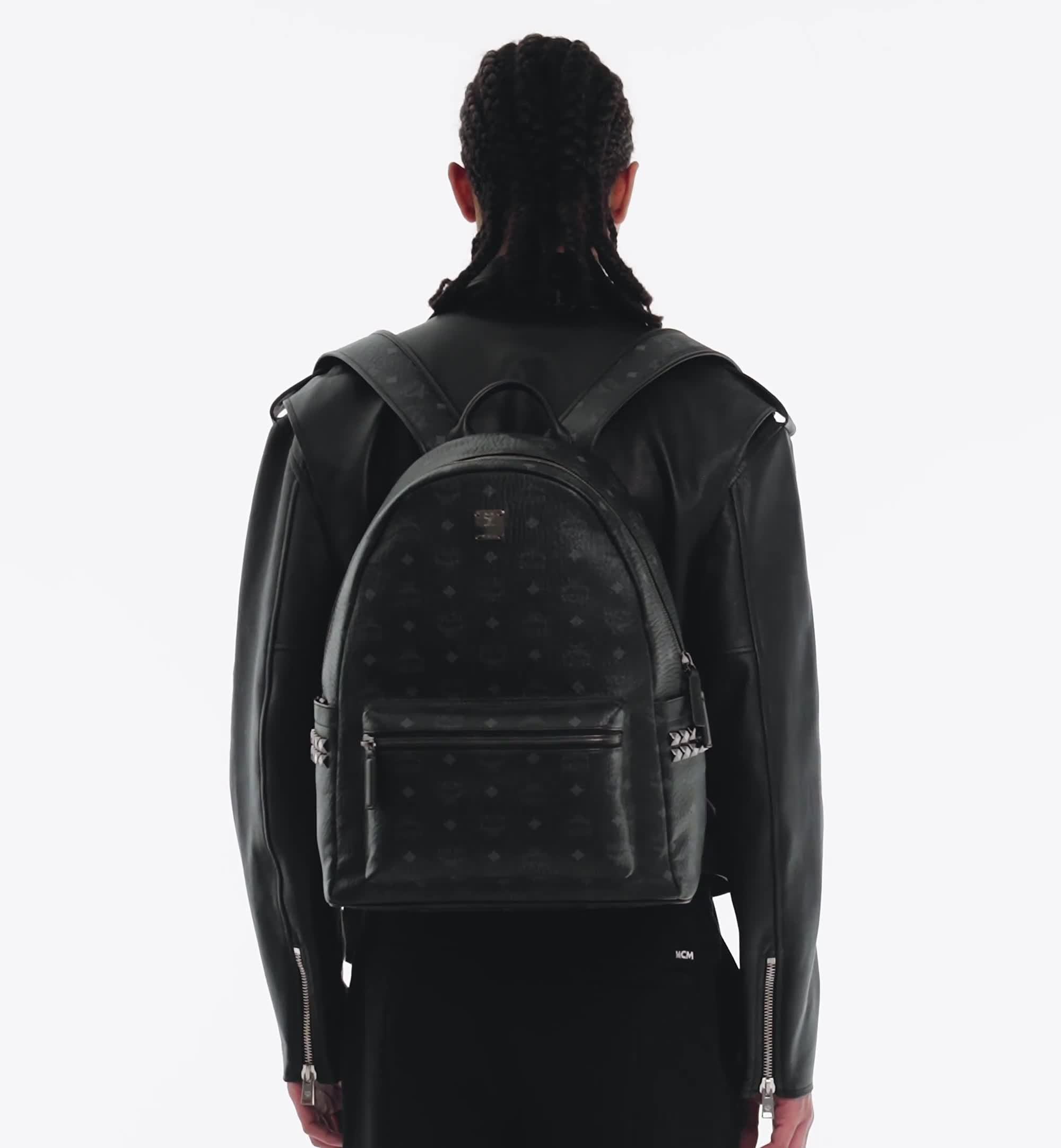 Medium Stark Side Studs Backpack in Visetos Black | MCM ®JP