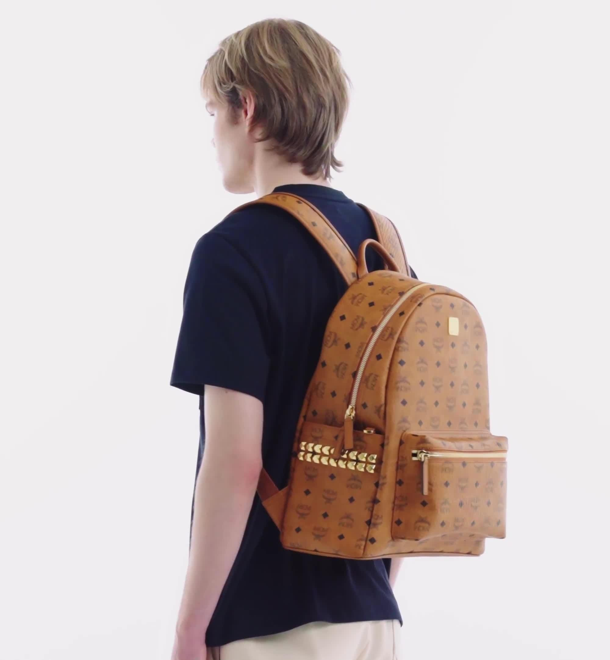 Medium Stark Side Studs Backpack in Visetos Cognac MCM JP