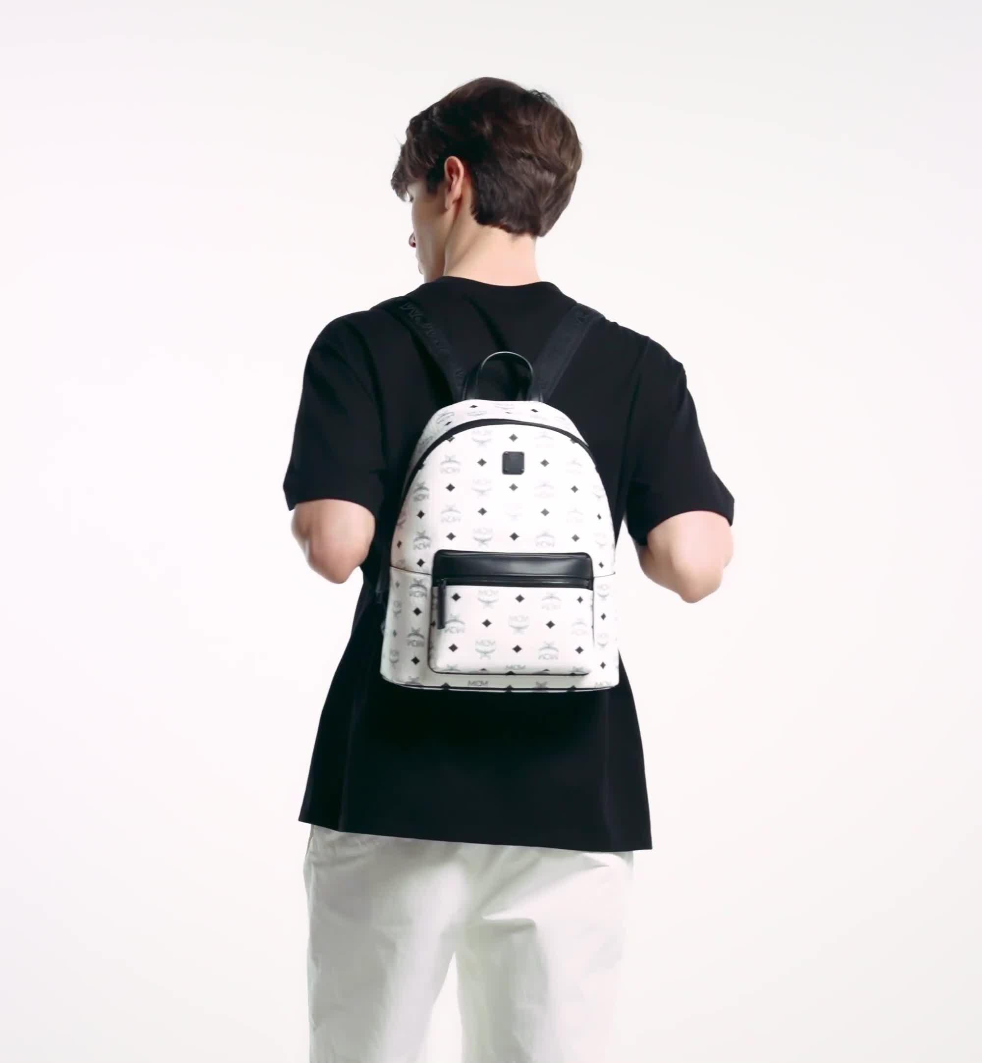 Small Stark Backpack in Visetos White MCM DE