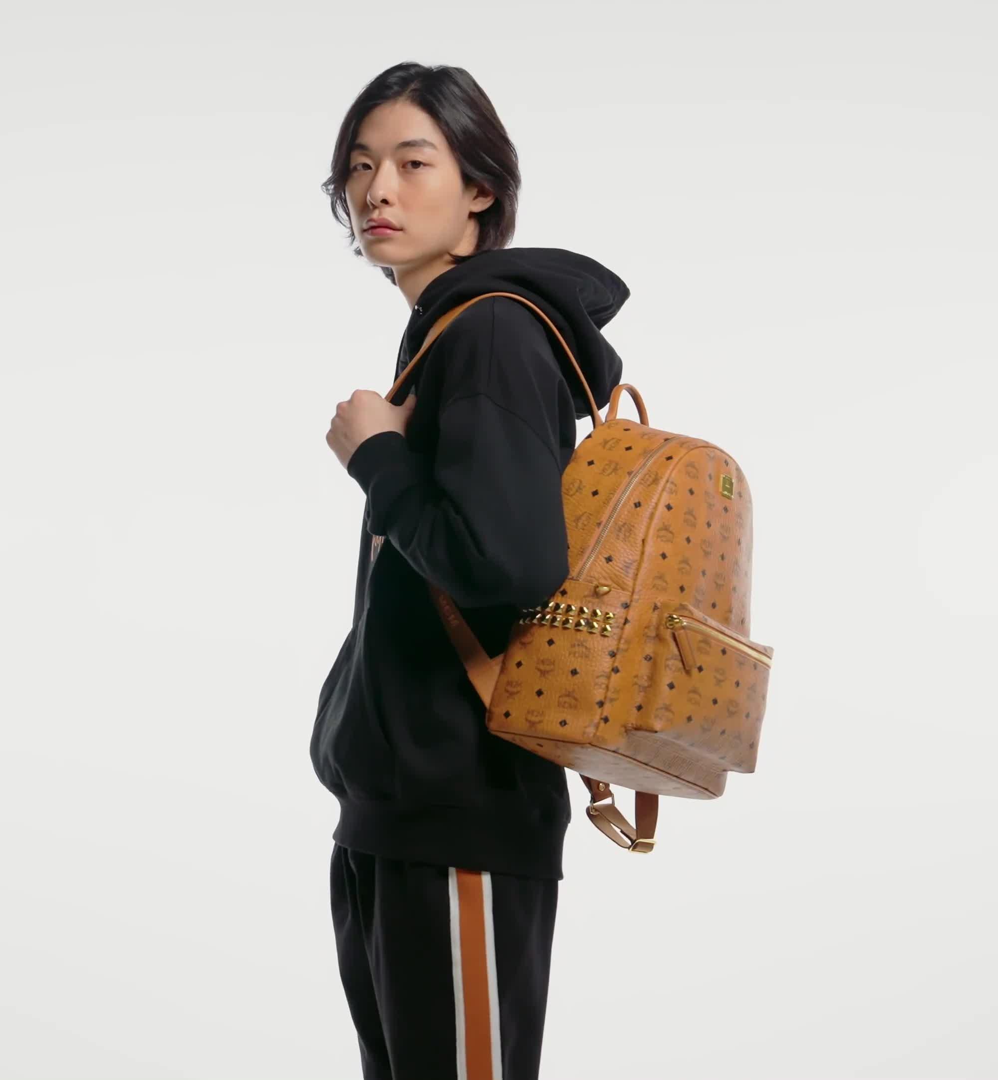 Medium Stark Side Studs Backpack in Visetos Cognac MCM JP