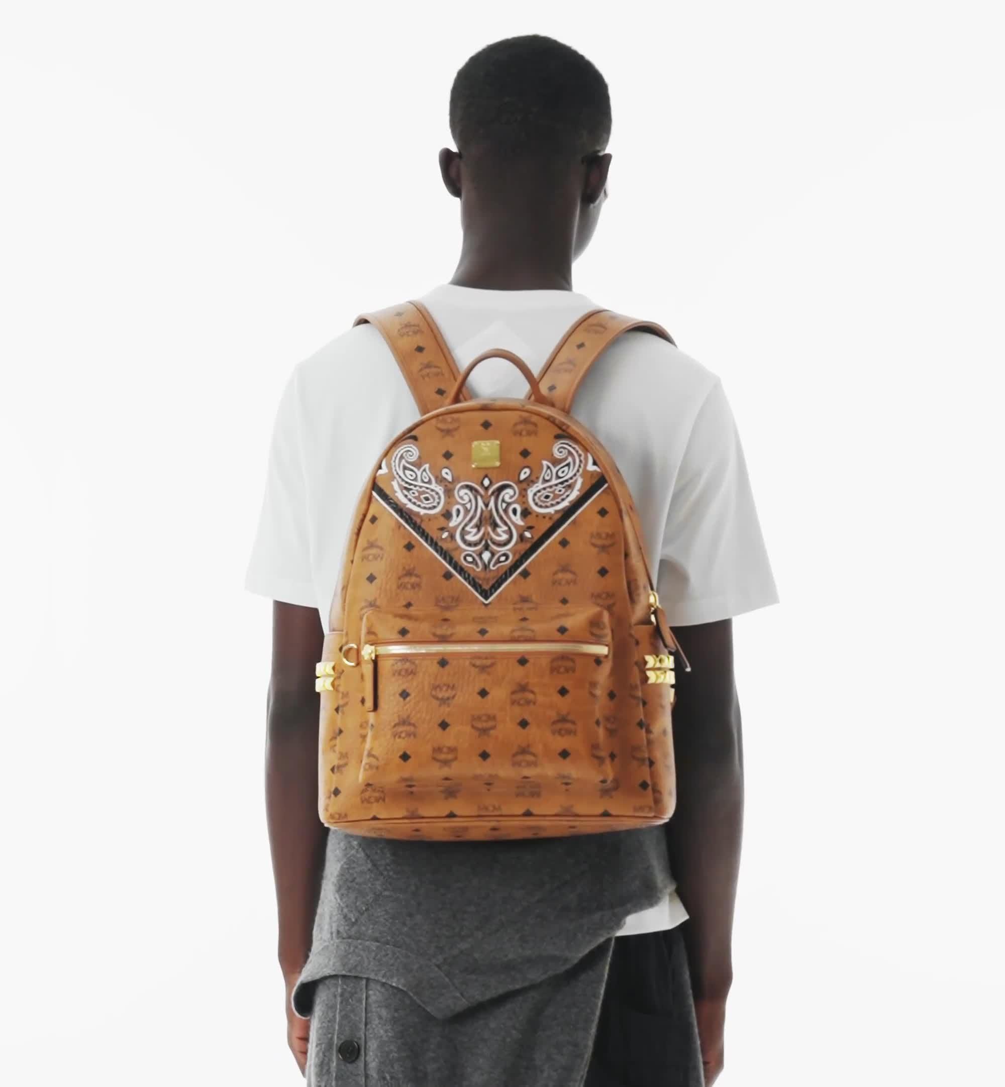 Medium Stark Side Studs Backpack in Bandana Visetos Cognac | MCM ®US