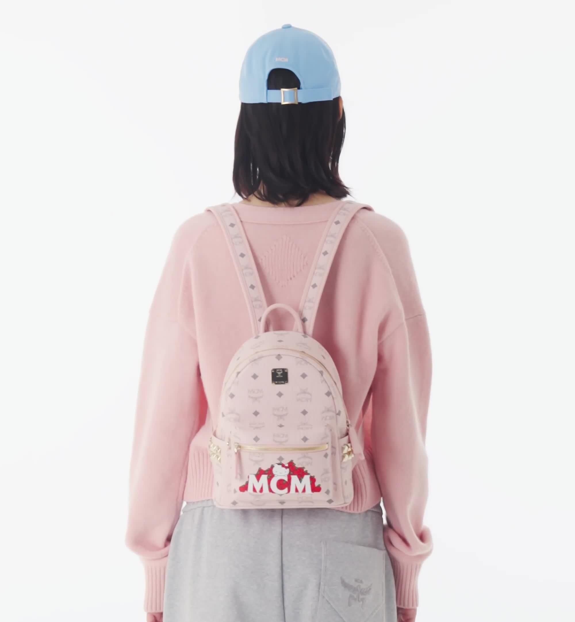 Mini MCM x HELLO KITTY Stark Side Studs Backpack in Visetos Pink MCM JP