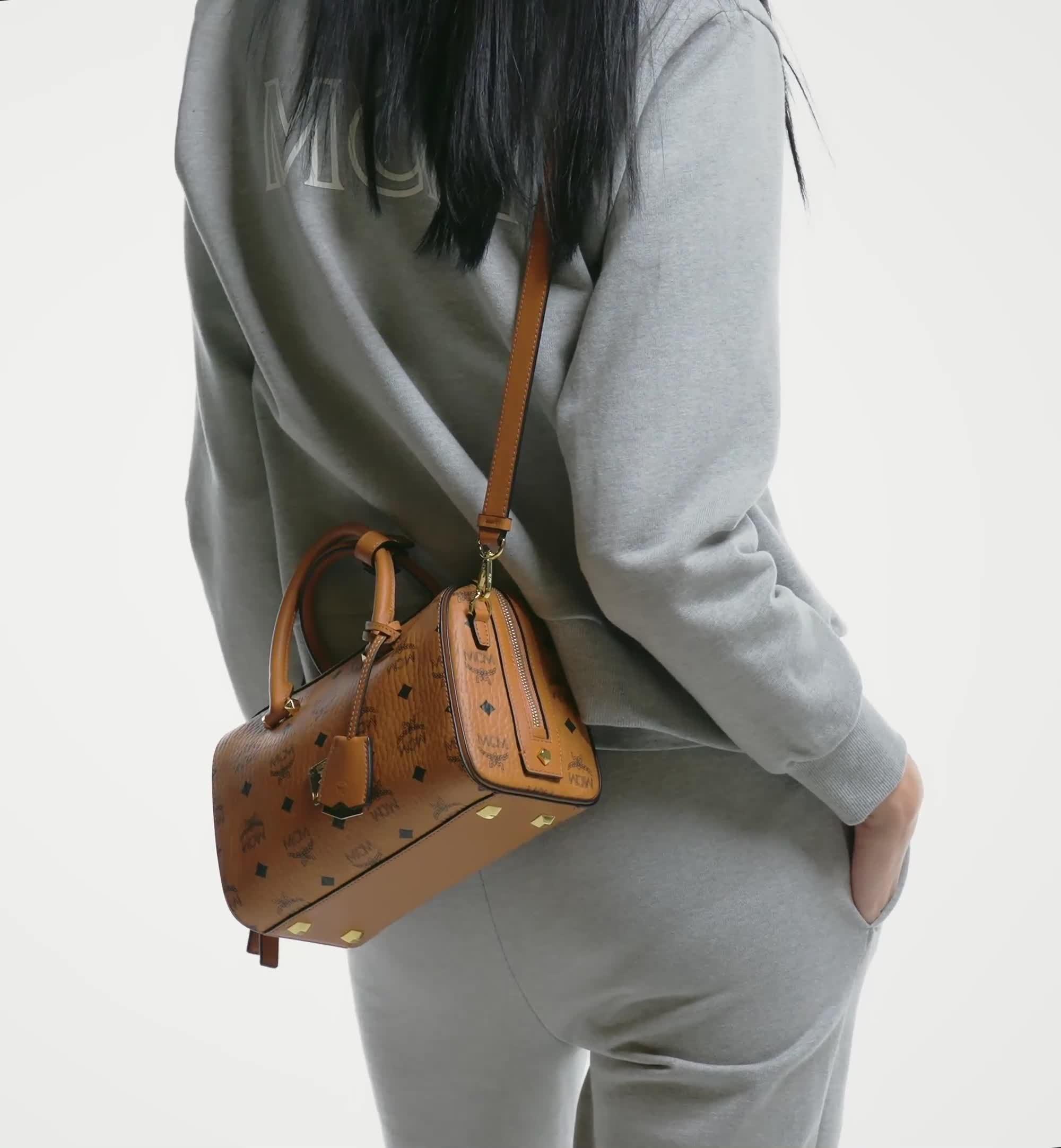 Mini Boston Bag in Visetos Original Cognac