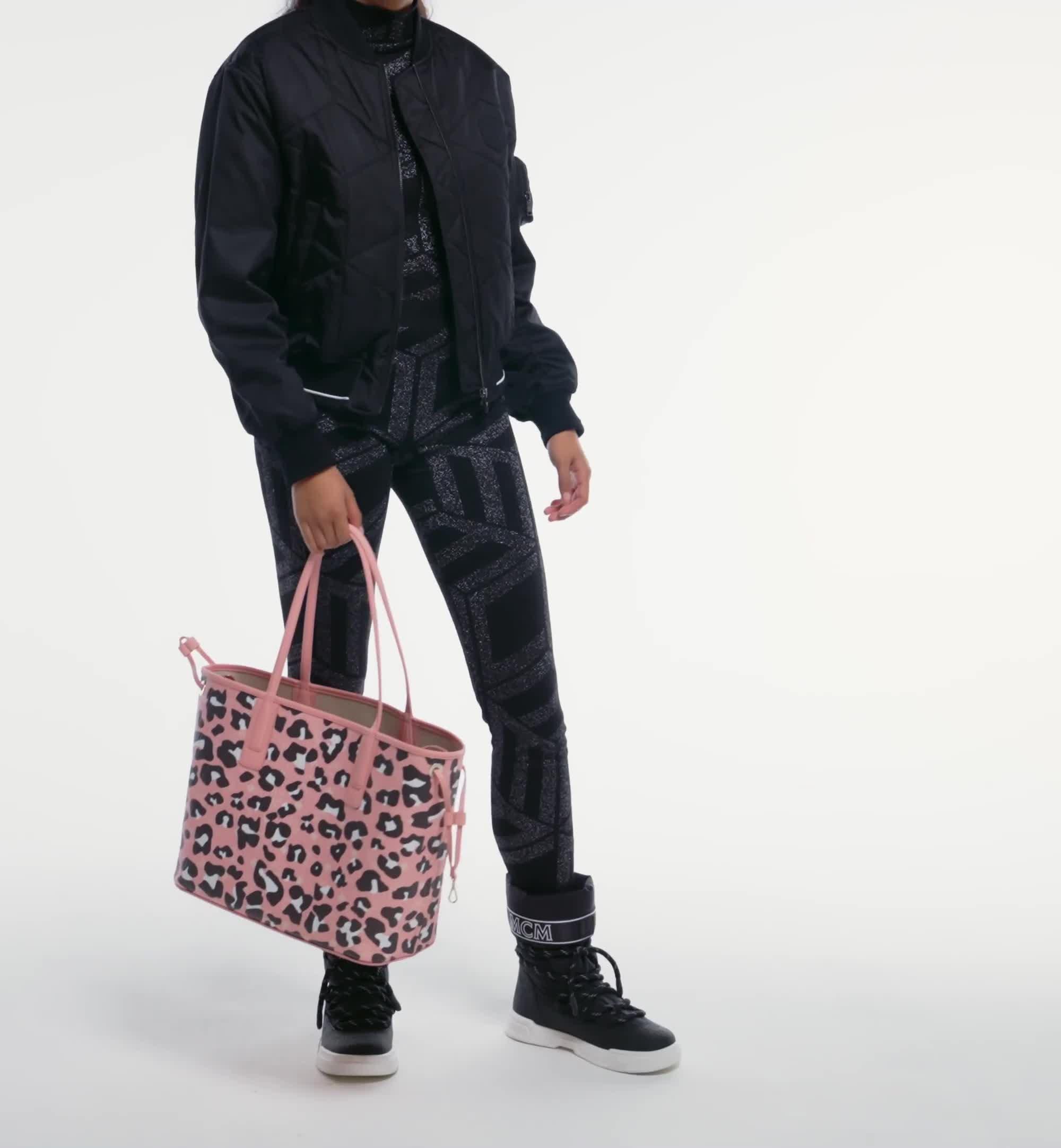 Medium Aren Shopper in Leopard Visetos Pink MCM JP