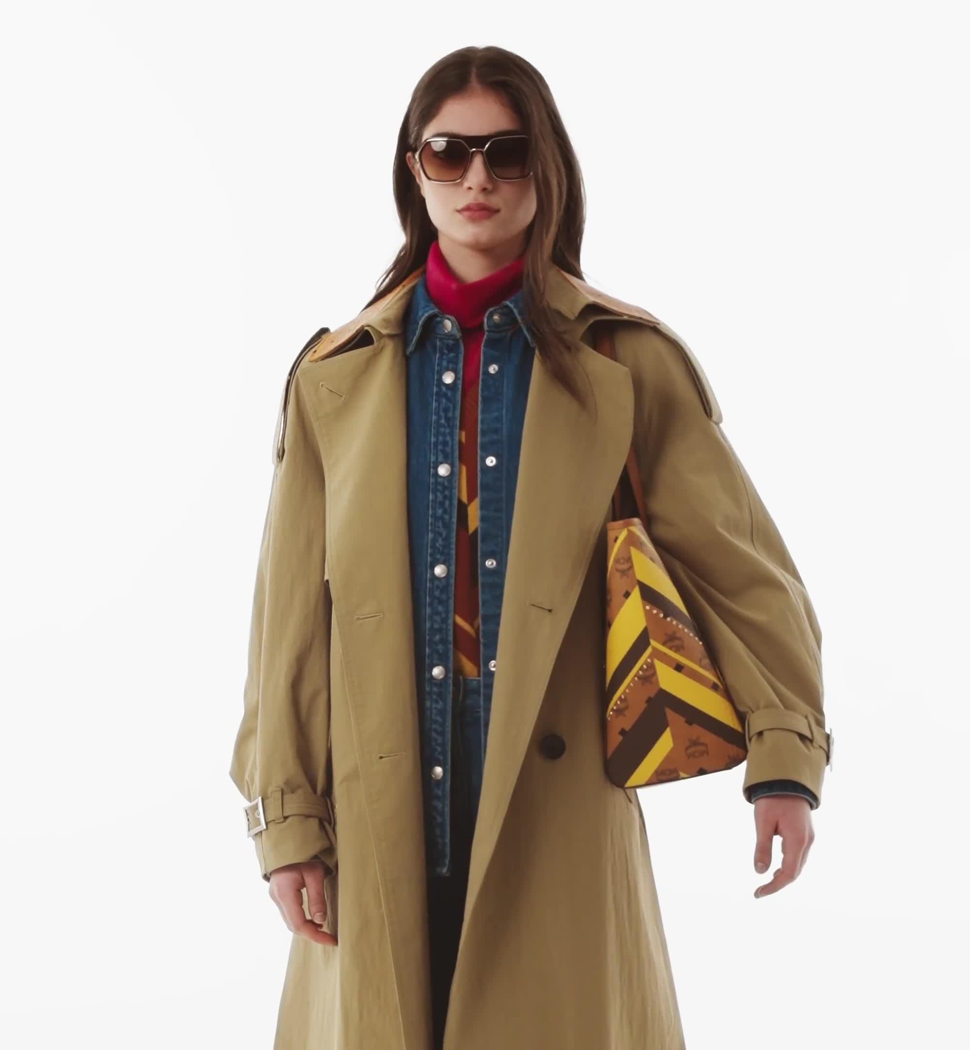 Medium Studded Toni Top-Zip Shopper in Mega Herringbone Visetos