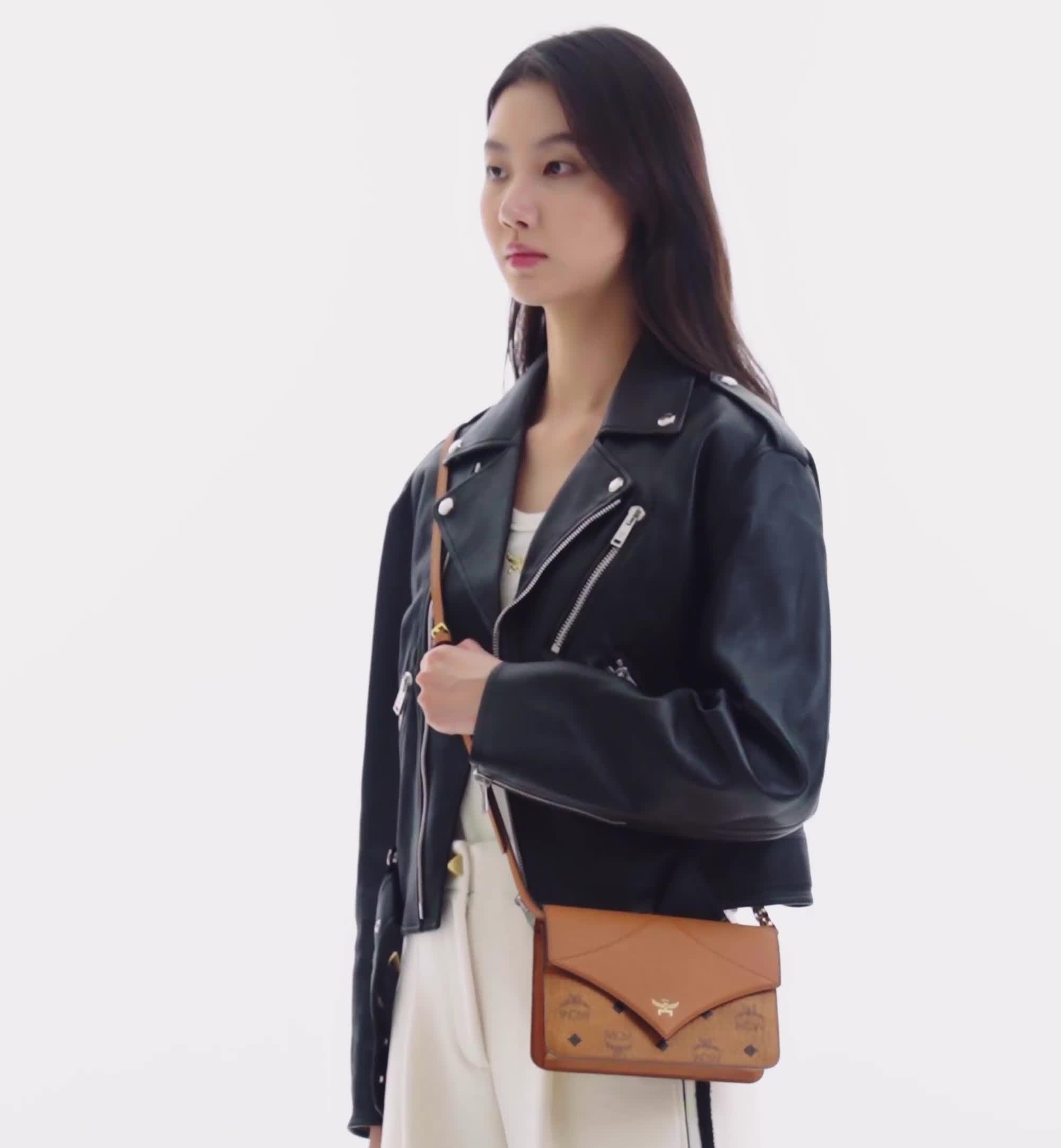 Mini Diamond Shoulder Bag in Visetos Leather Mix Cognac