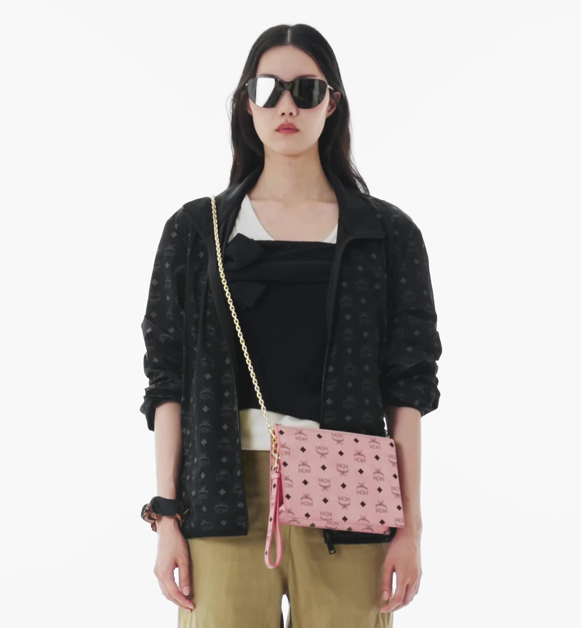 Small Wristlet Standing Pouch With Chain Strap in Visetos Pink